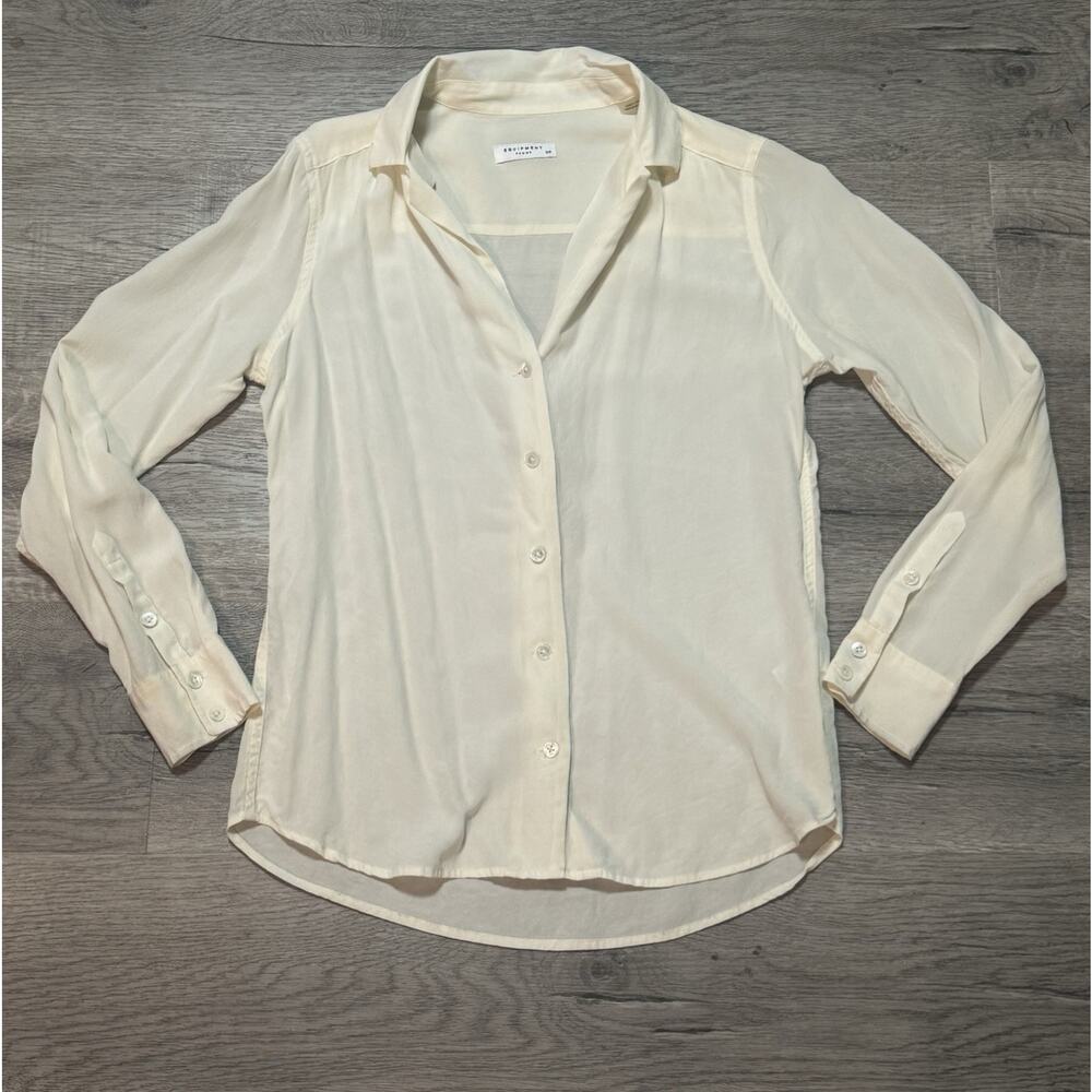 Equipment Femme 100% Silk Button Up Blouse Long Sleeve S Ivory